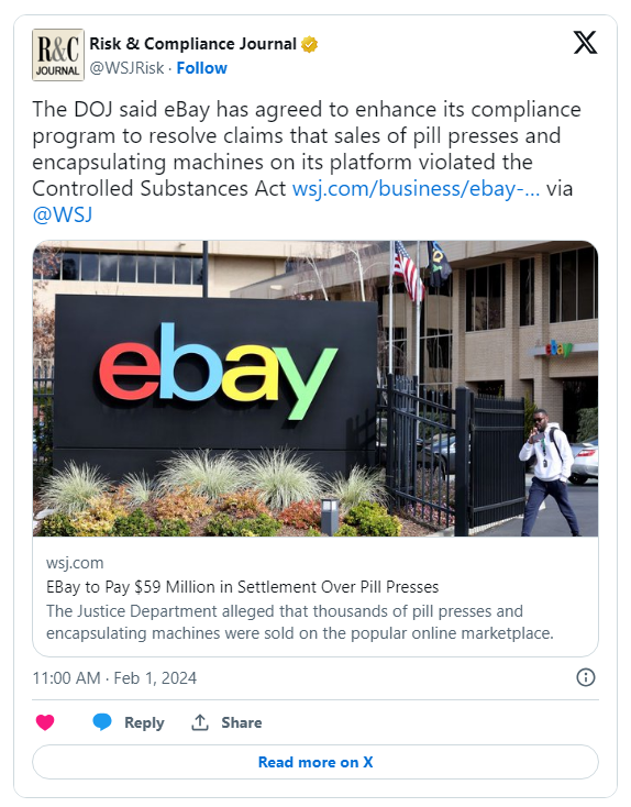 美司法部指控贩售非法制药机具 eBay付巨款和解