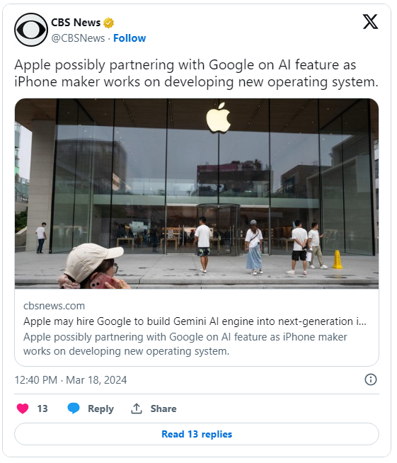 掌上AI时代要来了？曝苹果正与Google洽谈AI合作